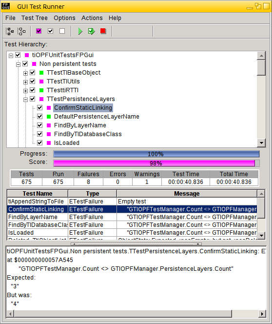 A screenshot of the GUI Test Runner using the fpGUI toolkit.